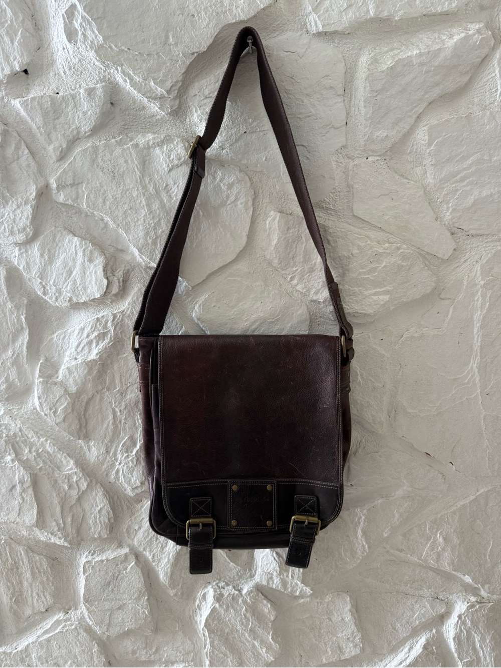 Fossil Vintage Issue 54 Pebbled Leather Messenger Bag